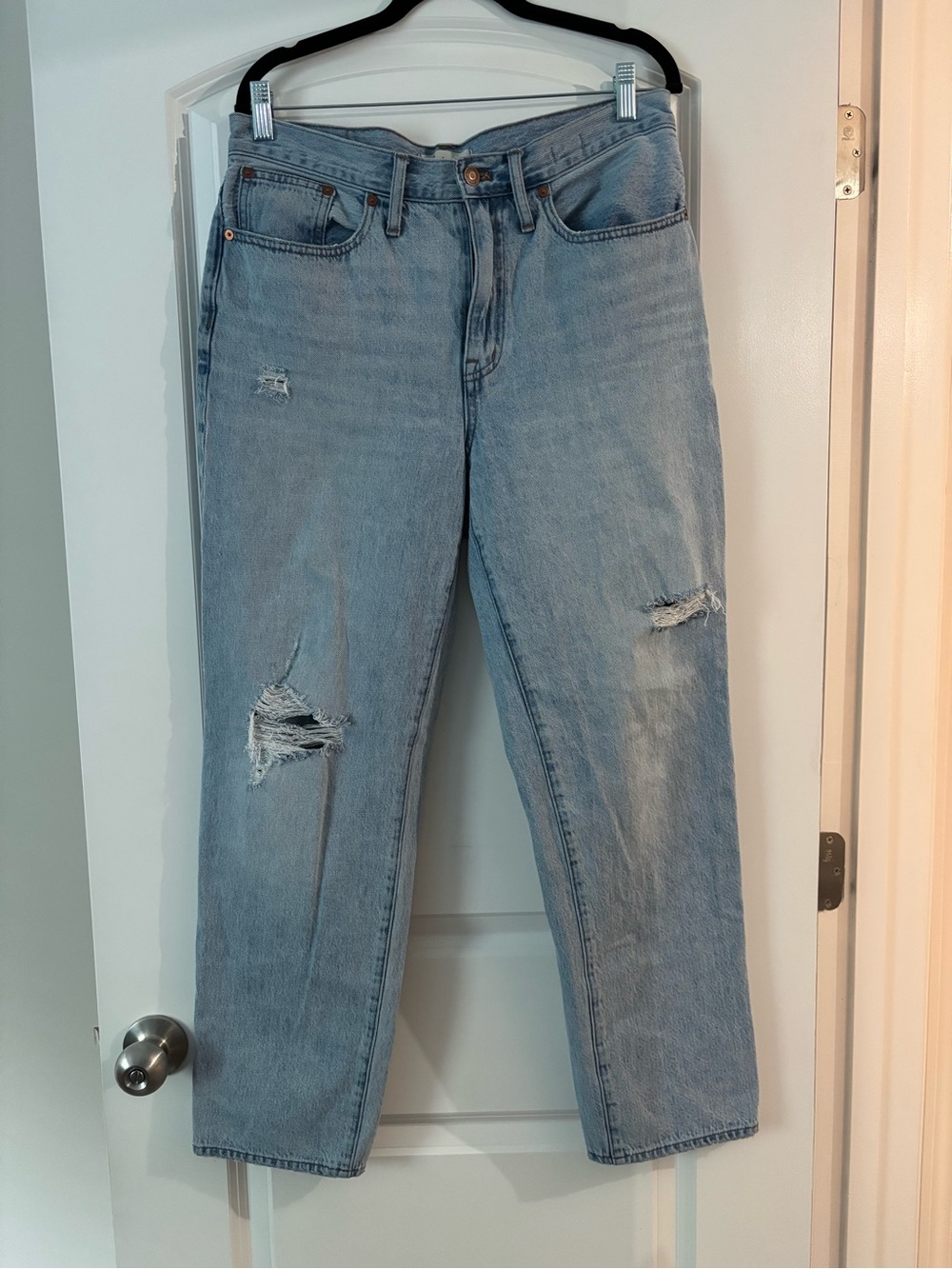 Madewell Light Blue relaxed Straight-Leg Distressed Jeans